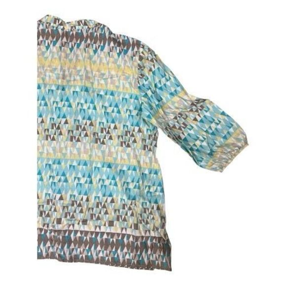 JM Collection Tunic 12 Geometric Print Blue Yellow Beaded Cotton Slit Pullover - Picture 9 of 12